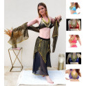 Ensemble de danse orientale noir à paillettes dorées