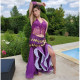 Top dos nu de danse orientale à paillettes violet