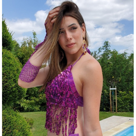 Top dos nu de danse orientale à paillettes violet