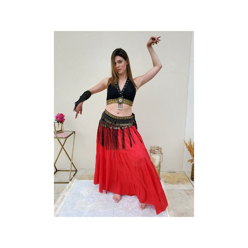 Ceinture De Danse Du Ventre Femme - Avec Franges Et Pièces Métalliques - Taille Unique - Rouge - Pour Spectacle Et Cours