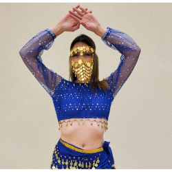 Brassière de danse orientale brillante à manches longues bleu roy