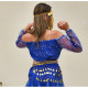 Brassière de danse orientale brillante à manches longues bleu roy