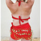 Top de danse orientale à sequins dorés rouge