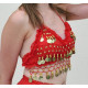 Top de danse orientale à sequins dorés rouge
