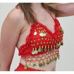 Top de danse orientale à sequins dorés rouge