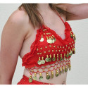Top de danse orientale à sequins dorés rouge