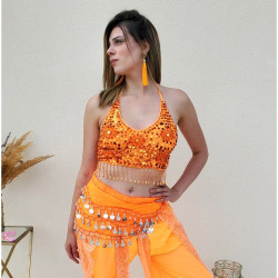 Top pailleté de danse orientale orange
