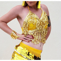 Top dos nu de danse orientale à paillettes or