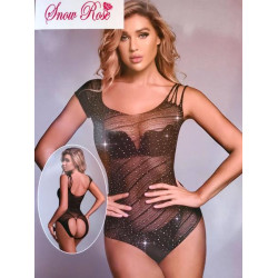 Body de danse transparent noir brillant