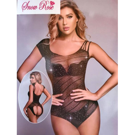 Body de danse transparent noir brillant