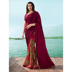 Sari indien en georgette couleur bordeaux