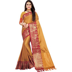 Coupon de tissu pour sari indien ocre et rouge