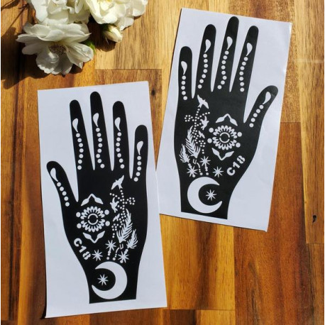 Kit de deux pochoirs de tatouages Henné pour les mains