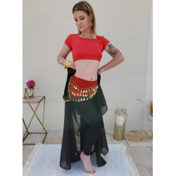 Tenue 3 pièces pour cours de danse orientale rouge et noir