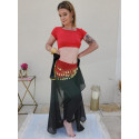 Tenue 3 pièces pour cours de danse orientale rouge et noir