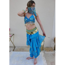 Costume oriental 2 pièces top et sarouel pétale bleu ciel