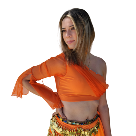 Top de danse orientale à manche orange