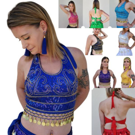 Top de Danse Femme Scintillant en Paillettes et Sequins