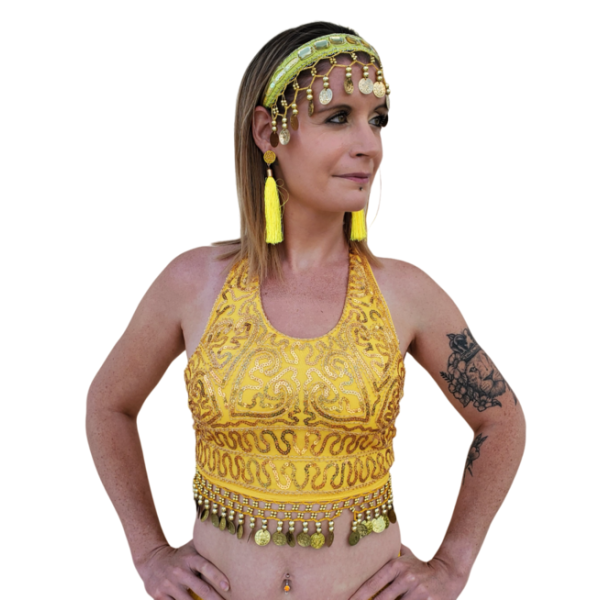 Top de Danse Femme Scintillant en Paillettes et Sequins