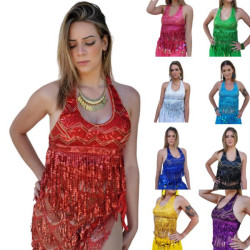 Top Dos Nu Scintillant aux Franges Envoûtantes pour Femme