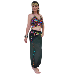 Ensemble oriental de danse noir multicolore sarouel top