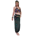 Ensemble oriental de danse noir multicolore sarouel top