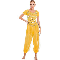Tenue de danse brassière + sarouel jaune paillettes
