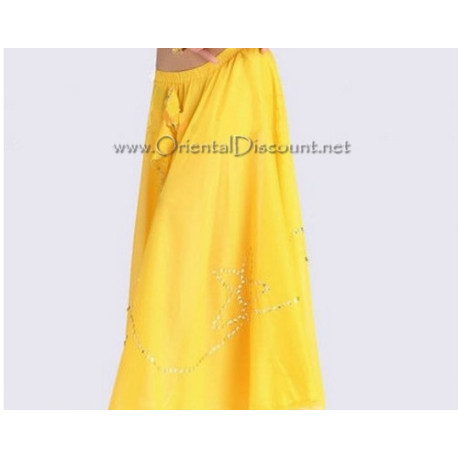 Jupe voilée de danse orientale jaune perlée dorée