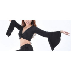 Top manches voilées de danse orientale cache coeur noir