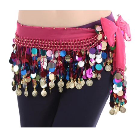 Ceinture de Danse Orientale Fushia à pastilles multicolores