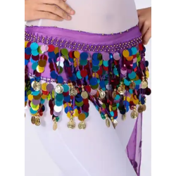 Ceinture de danse orientale violet et pastilles multicolores