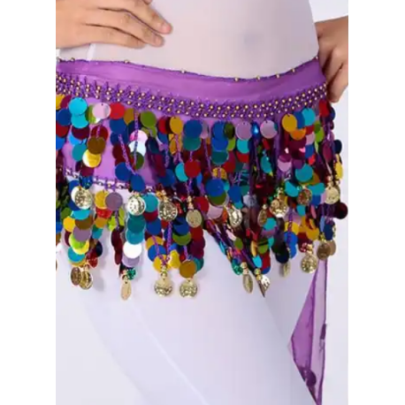 Ceinture de danse orientale violet et pastilles multicolores