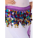 Ceinture de danse orientale violet et pastilles multicolores