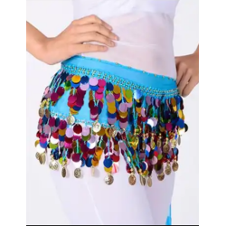 Ceinture de danse orientale turquoise et pastilles multicolores