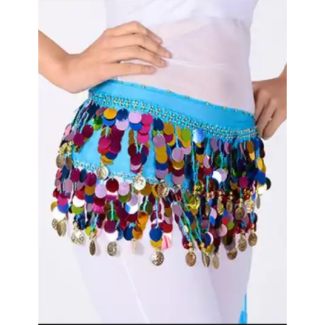 Ceinture de danse orientale turquoise et pastilles multicolores
