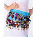 Ceinture de danse orientale turquoise et pastilles multicolores