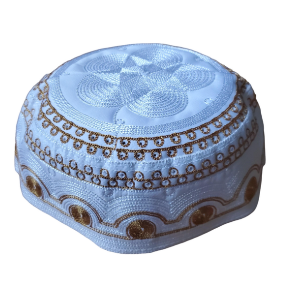 Chéchia rigide pour Homme blanc décor cuivré