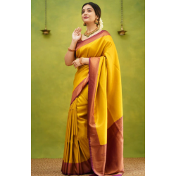 Sari indien soie artificielle Ocre