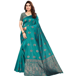 Sari indien Bollywood vert d'eau et doré