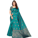 Sari indien Bollywood vert d'eau et doré