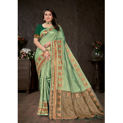 Coupon pour sari indien satiné vert pistache