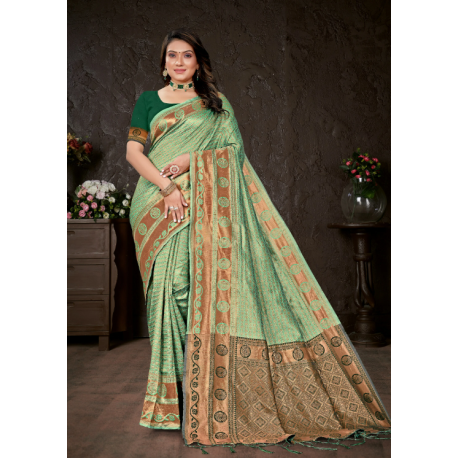 Coupon pour sari indien satiné vert pistache
