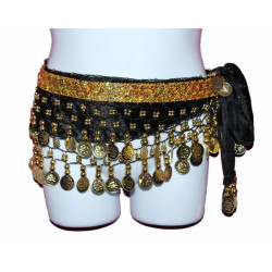 Ceinture enfant de danse orientale noir à pièces dorées
