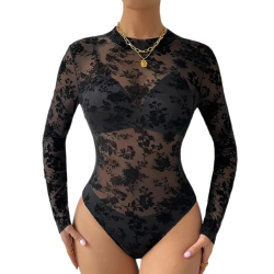Body fleuri noir manches longues