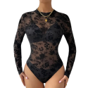 Body fleuri noir manches longues
