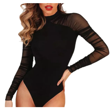 Body femme noir à petit col