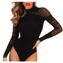 Body femme noir à petit col bi-matière