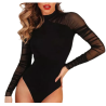 Body femme noir à petit col bi-matière