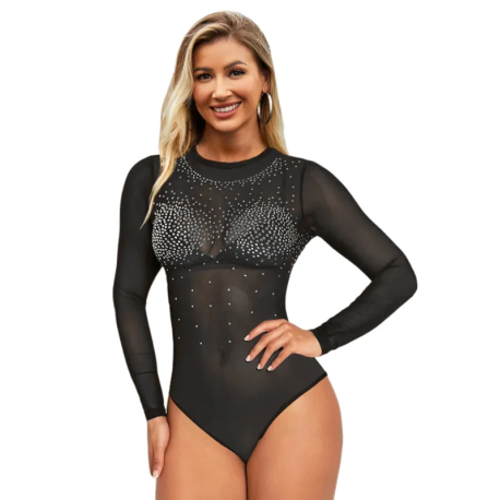 Body noir à strass argentés