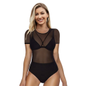 Body femme fine résille manches courtes Noir
